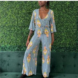 Jaase Gray Floral Jumpsuit